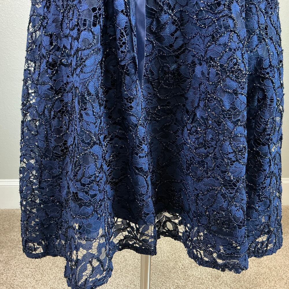 Alex Evenings Navy Blue Cocktail Dress Size Beaded Lace Fit and Flare Size 14W - Picture 9 of 12